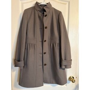 J.Crew Lady Day Taupe Wool Blend Funnel Neck Empire Waist Pleated Coat Size 10